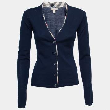 مملوكة مسبقًا Burberry Brit Navy Blue Wool Knit Button Front Cardigan XS