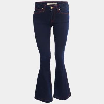 Pre Owned Burberry Brit Blue Stretch Denim Flared Jeans S Waist 26"