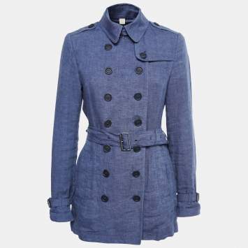 Pre Owned Burberry Brit Blue Linen Short Trench Coat M