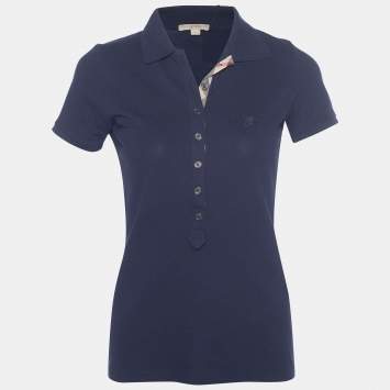 Pre Owned Burberry Brit Navy Blue Cotton Knit Polo T-Shirt S
