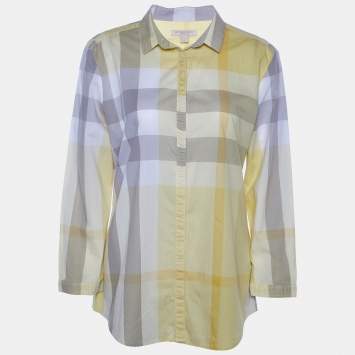 Pre Owned Burberry Brit Yellow Nova Check Cotton placket Detail Shirt L