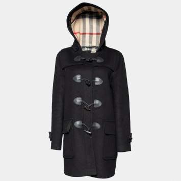 Pre Owned Burberry Brit Black Wool Toggle Duffle Coat M