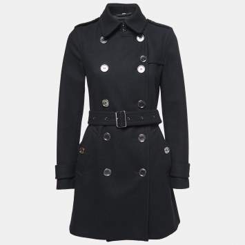 Pre Owned Burberry Brit Black Wool Belted Trench Coat S