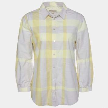 Pre Owned Burberry Brit Yellow Checkered Cotton Button Front Shirt M