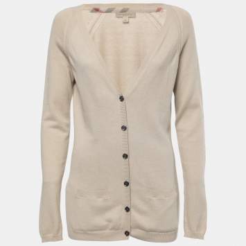 مملوكة مسبقًا Burberry Brit Beige Cotton & Cashmere Buttoned Cardigan M