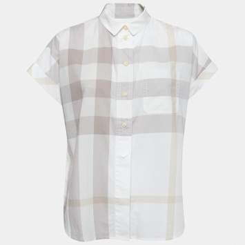 Pre Owned Burberry Brit White/Beige Exploded Check Print Cotton Half Sleeve Shirt S 