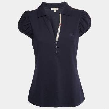 Pre Owned Burberry Brit Navy Blue Cotton Pique T-Shirt L