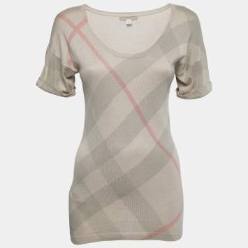 مملوكة مسبقًا Burberry Brit Beige Nova Check Silk & Cotton Knit Sweater XS