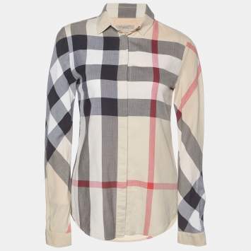Pre Owned Burberry Brit Beige Nova Checked Cotton Button Front Shirt XS
