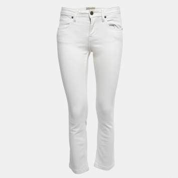Pre Owned Burberry Brit White Denim Alperton Cropped Jeans S Waist 27"