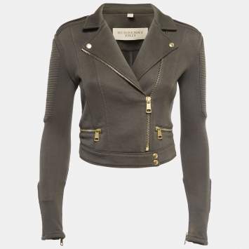 Pre Owned Burberry Brit Military Green Cotton Zip Front Cropped Jacket S