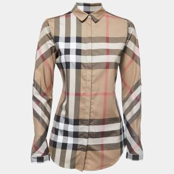 Pre Owned Burberry Brit Brown Nova Check Cotton Button Front Shirt XS