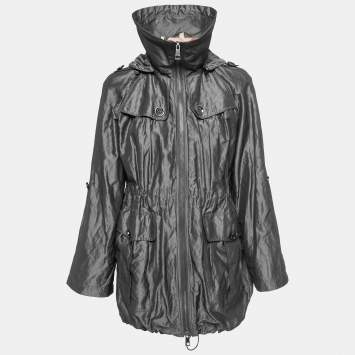 Pre Owned Burberry Brit Metallic Grey Synthetic Jacket S