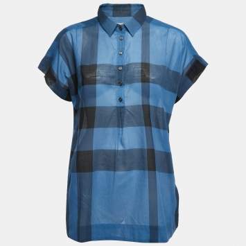 Pre Owned Burberry Brit Blue Plaid Cotton Shirt Blouse L