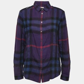 Pre Owned Burberry Brit Blue Plaid Cotton Blend Button Front Full Sleeve Shirt L