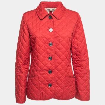 Pre Owned Burberry Brit Red Quilted Synthetic Button Front Jacket M