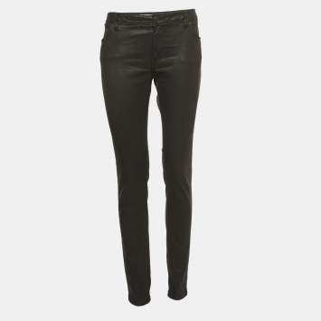 Pre Owned Burberry Brit Black Synthetic Coated Low Rise Jeans L Waist 32"