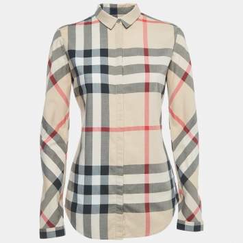 Pre Owned Burberry Brit Beige Checked Printed Cotton Shirt XS