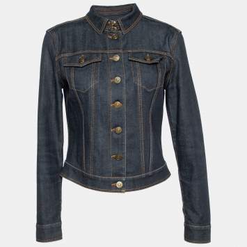 Pre Owned Burberry Brit Navy Blue Denim Button Front Jacket M