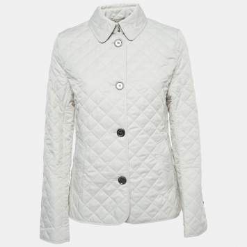 Pre Owned Burberry Brit Off White Diamond Quilted Synthetic Jacket XS