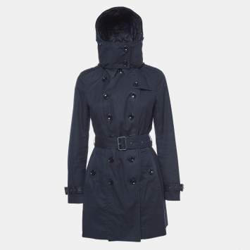 Pre Owned Burberry Brit Navy Blue Double Breasted Trench Coat S
