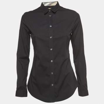 Pre Owned Burberry Brit Black Cotton Nova Check Detail Button Front Shirt XS