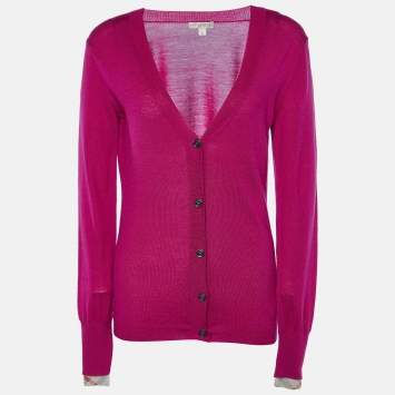 مملوكة مسبقًا Burberry Brit Pink Merino Wool Knit Button Front Cardigan M