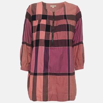 Pre Owned Burberry Brit Pink Checked Cotton Tunic M