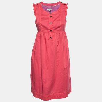 Pre Owned Burberry Brit Red Cotton Sleeveless Dress S