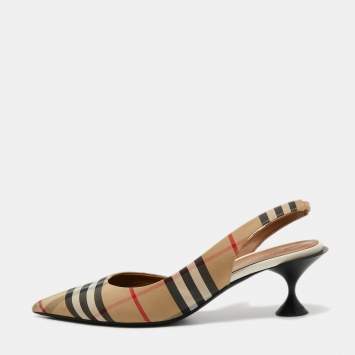Pre Owned Burberry Brown Canvas Check Slingback Pumps Size 37