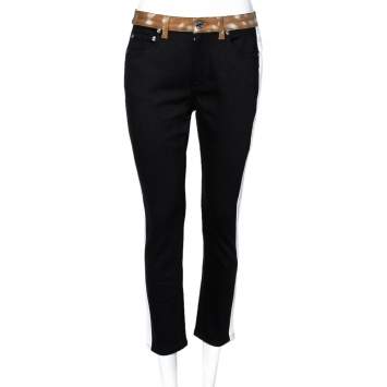 Pre Owned Burberry Black Contrast Paneled Denim Skinny Mid Rise Jeans M