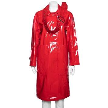 Pre Owned Burberry London Red Belt Detailed Laminated Coat S