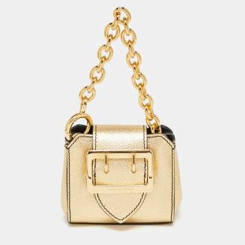 Pre Owned Burberry Gold Leather Micro Buckle Charm Bag