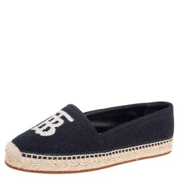 مملوكة مسبقًا Burberry Black Cotton Monogram Motif Espadrilles Flats Size 37.5