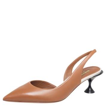 Pre Owned Burberry Tan Leather Leticia Slingback Pointed Toe Pumps Size 38