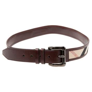 مملوكة مسبقًا Burberry Dark Brown House Check Canvas and Leather Buckle Belt 90CM