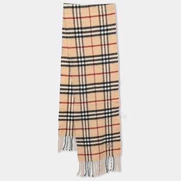 مملوكة مسبقًا Burberry London Beige Nova Check Wool Vintage Scarf