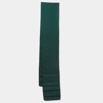 Pre Owned Burberry Dark Green TB Monogram and Stripe Silk Scarf