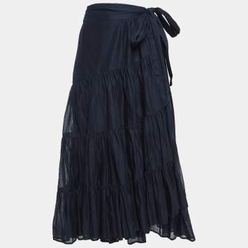 Pre Owned Burberry London Navy Blue Layered Faux Wrap Skirt S