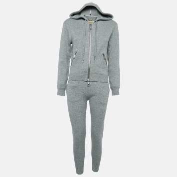 Pre Owned Burberry Grey Cashmere Knit Jacket and Sweatpants Set S