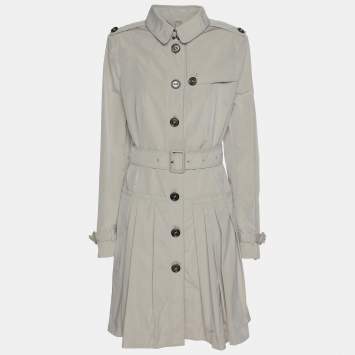 Pre Owned Burberry Beige Nylon Double Breasted Belted Trench Coat