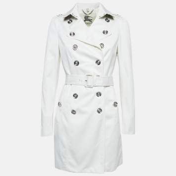 Pre Owned Burberry London White Cotton Double Breasted Slim Fit Trench Coat S
