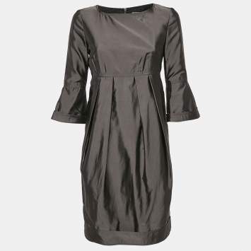 Pre Owned Burberry London Grey Silk Blend Pleated Short Dress S