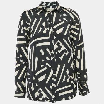 Pre Owned Burberry London Black Printed Silk Button Front Shirt XS