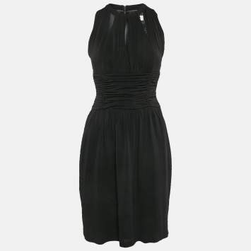 Burberry London Black Jersey Sleeveless Ruched Short Dress S