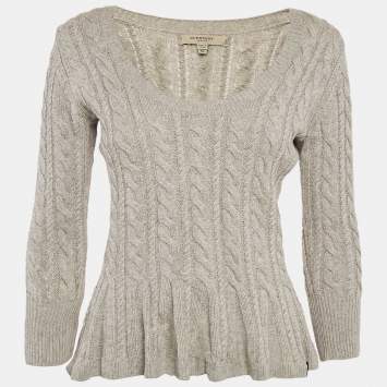 Burberry London Grey Cable Knit Round Neck Sweater XS