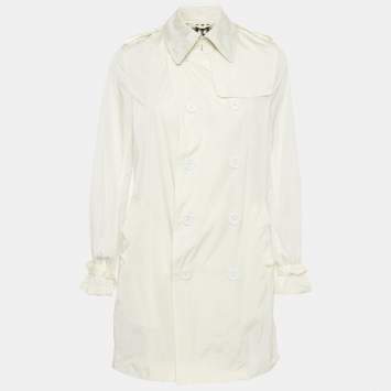 Pre Owned Burberry London White Nylon Double Breasted Trench Coat M