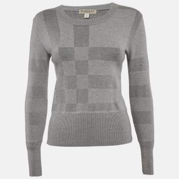 Burberry Grey Checks Knit Crewneck Sweater XS