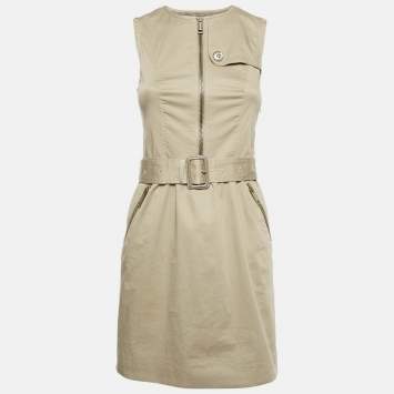 Burberry London Beige Cotton Belted Sleeveless Mini Dress S