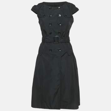 Pre Owned Burberry London Black Synthetic Double Breasted Sleeveless Short Dress S